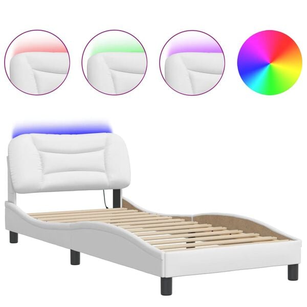 vidaXL Bed Frame with LED without Mattress "Hvar" White 80x200 cm
