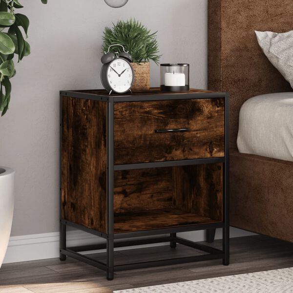 vidaXL Bedside Cabinet Smoked Oak 40x31x50 cm Engineered Wood
