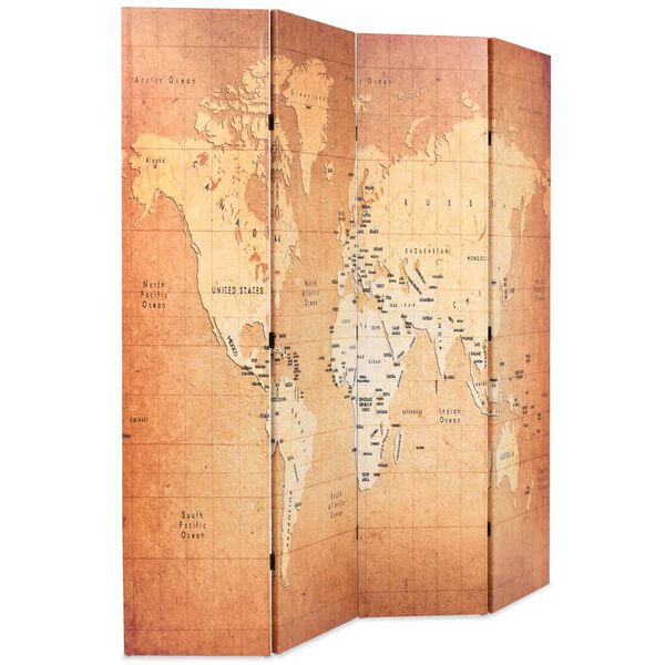 vidaXL Folding Room Divider 160x170 cm World Map Yellow