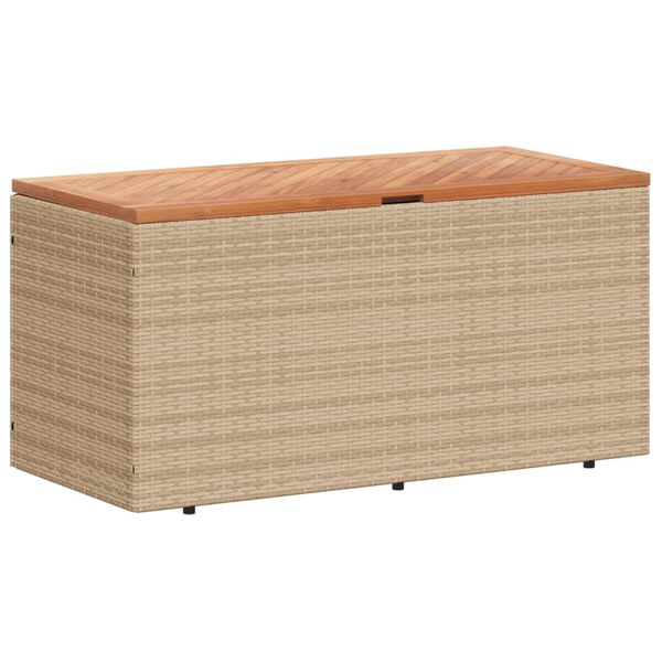 vidaXL Garden Storage Box Beige 110x50x54 cm Poly Rattan Acacia Wood