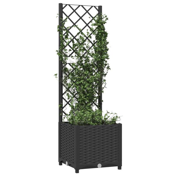 vidaXL Garden Planter with Trellis Black 40x40x136 cm PP