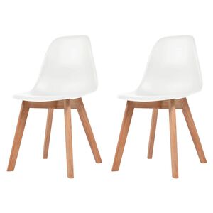 vidaXL Dining Chair | Set of 2 | White | Plastic seat, rubberwood legs