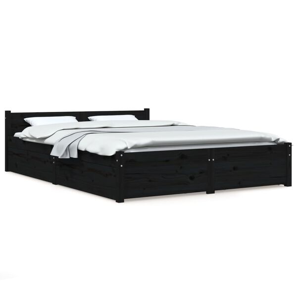 vidaXL Bed Frame without Mattress with Drawers Black Double