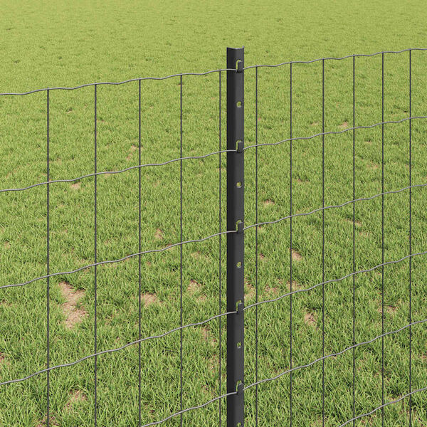 vidaXL Fence with Post Grey 1 x 25 m Steel and PVC