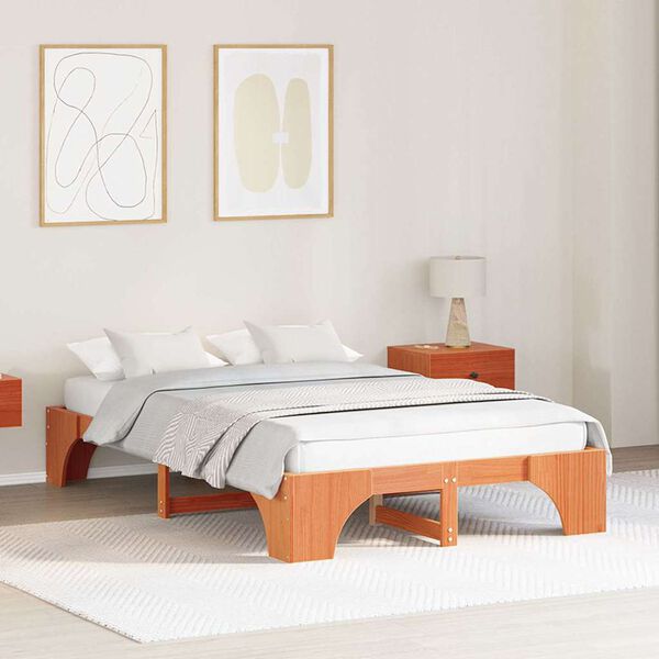 vidaXL Bed Frame Wax Brown 140 x 190 cm Solid Pine Wood