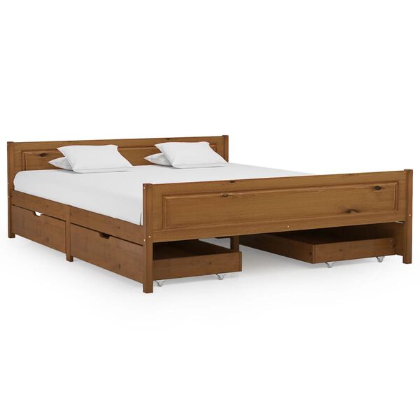 vidaXL Bed Frame without Mattress Honey Brown Solid Wood 160x200 cm (322114+2x321987)