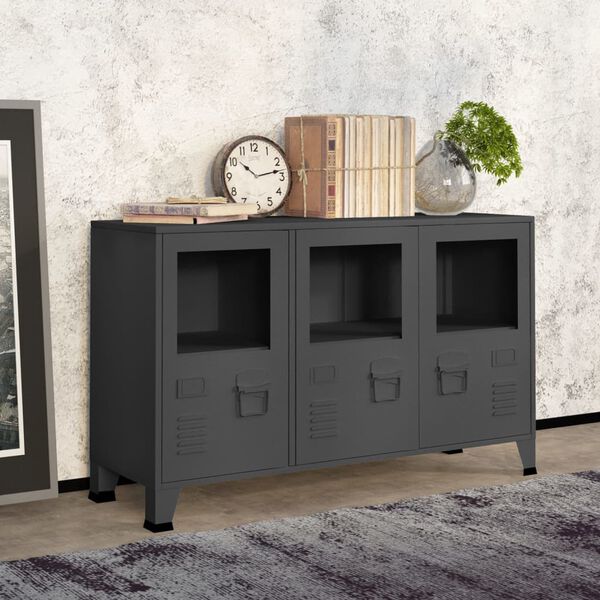 vidaXL Industrial Sideboard Anthracite 105x35x62 cm Metal and Glass