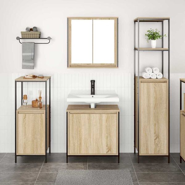 vidaXL Bathroom Furniture Set with Shelf 3 pcs Sonoma Oak and Black
