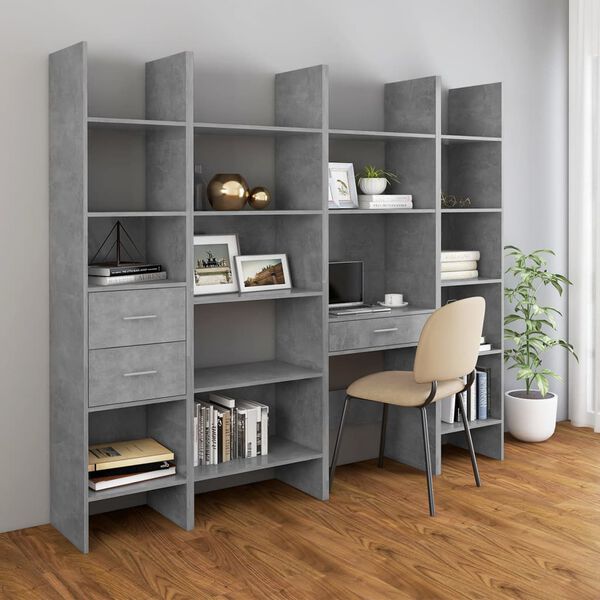 vidaXL 4 Piece Book Cabinet Set Concrete Grey Engineered Wood