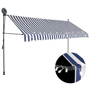 vidaXL Manual Retractable Awning with LED 400 cm Blue and White