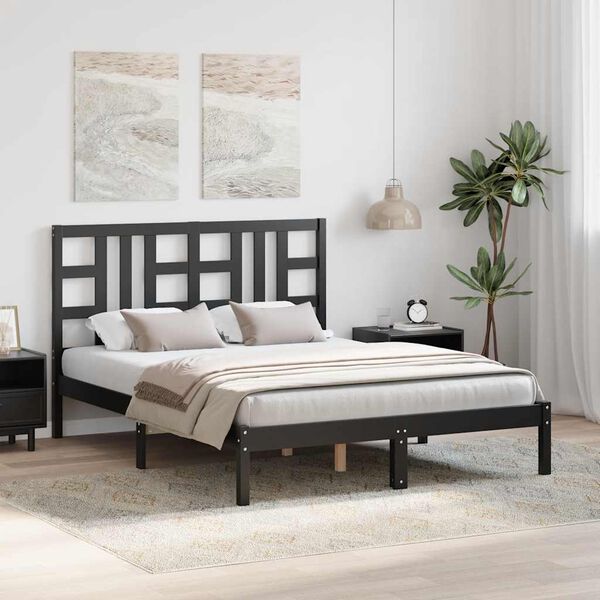 vidaXL Bed Frame without Mattress Black 140x190 cm Solid Wood