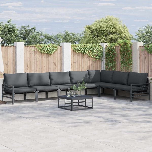 vidaXL Garden Sofa Set with Cushion 8 pcs Black Steel