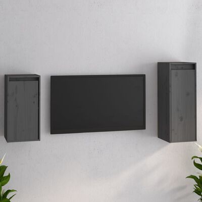 vidaXL TV Cabinets 2 pcs Grey Solid Wood Pine