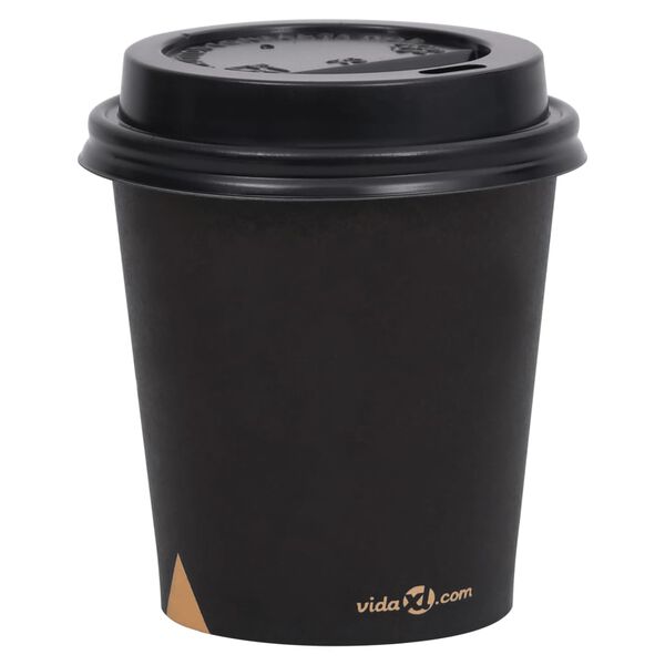 vidaXL Coffee Paper Cups with Lids 200 ml 1000 pcs Black