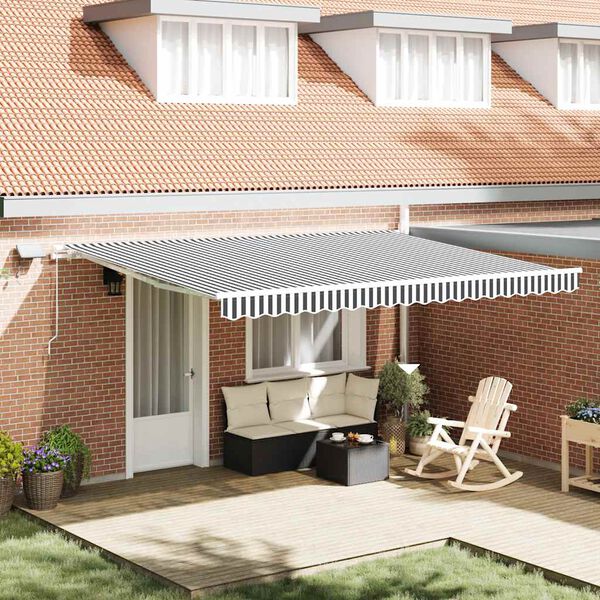 vidaXL Manual Retractable Awning with LED Anthracite&White 450x300 cm