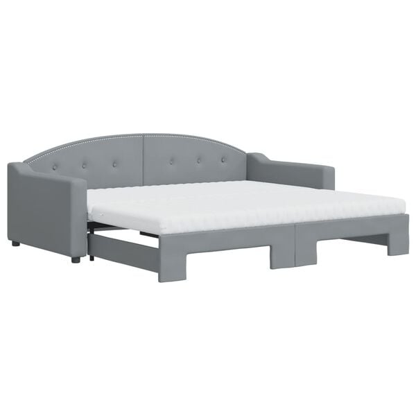 vidaXL Daybed with Trundle and Mattresses Light Grey 90x190 cm Fabric