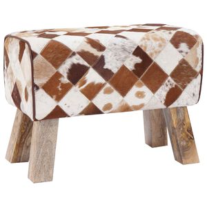 vidaXL Bench 60 x 30 x 45 cm Real Leather Brown Patchwork