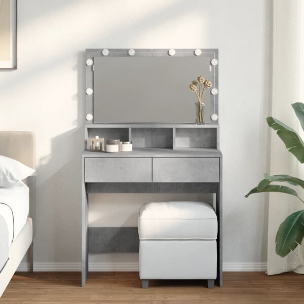 vidaXL Dressing Table with LED Concrete Grey 80x41x134.5 cm