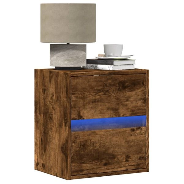 vidaXL Wall-mounted Bedside Cabinets with LED Lights 2 pcs Smoked Oak