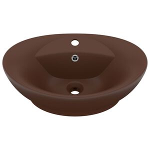 vidaXL Luxury Basin Overflow Oval Matt Dark Brown 58.5x39 cm Ceramic