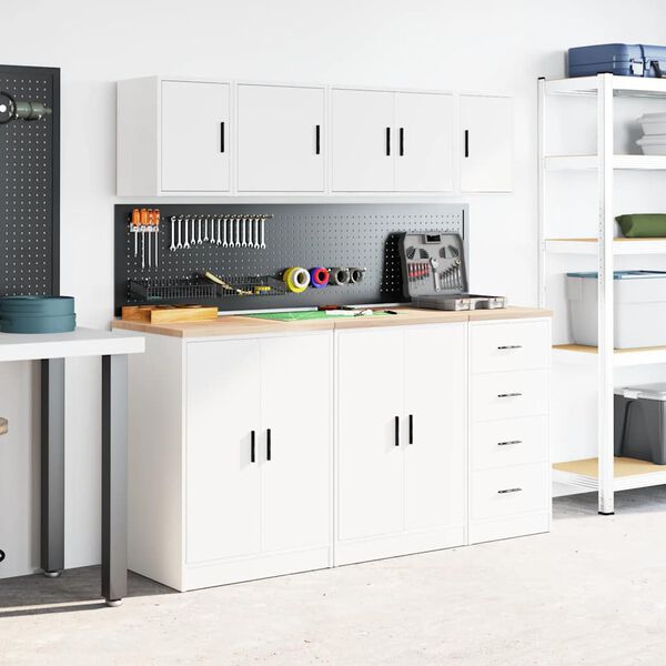 vidaXL Garage Wall Cabinet White Engineered Wood