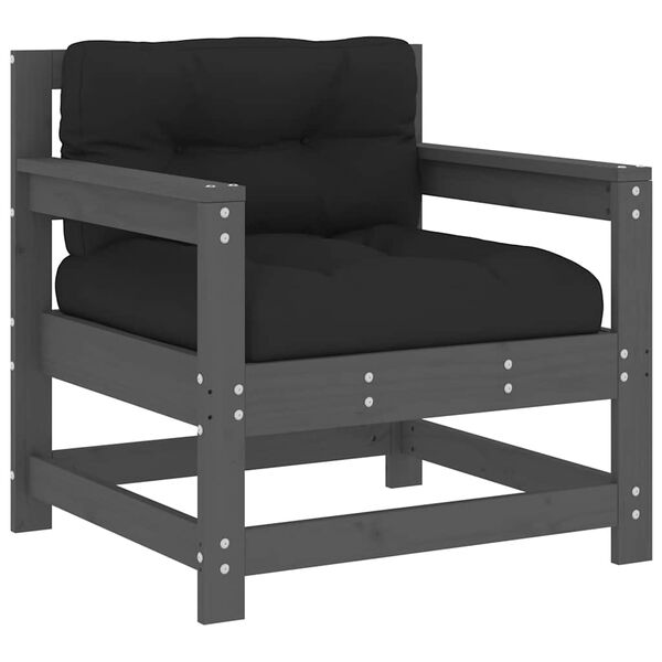 vidaXL Garden Chairs with Cushions 2 pcs Grey Solid Wood Pine