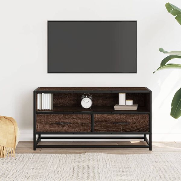 vidaXL TV Cabinet Brown Oak 80x34.5x40 cm Engineered Wood and Metal