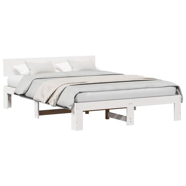 vidaXL Bed Frame with Headboard White 140 x 200 cm Solid Pine Wood