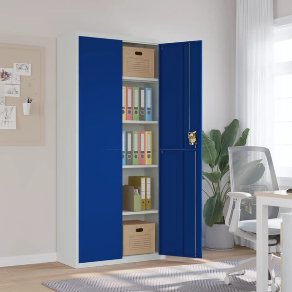 vidaXL File Cabinet Light Grey and Blue 90x40x200 cm Steel