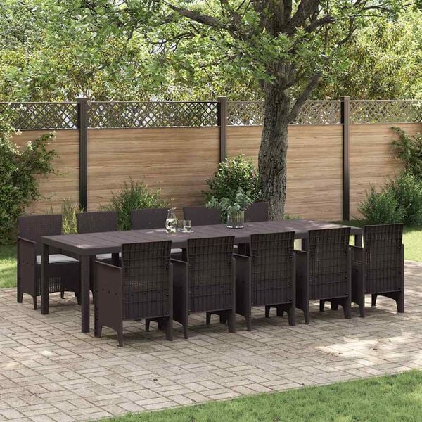 vidaXL Garden Dining Set 11 pcs Brown and Lght grey Poly rattan