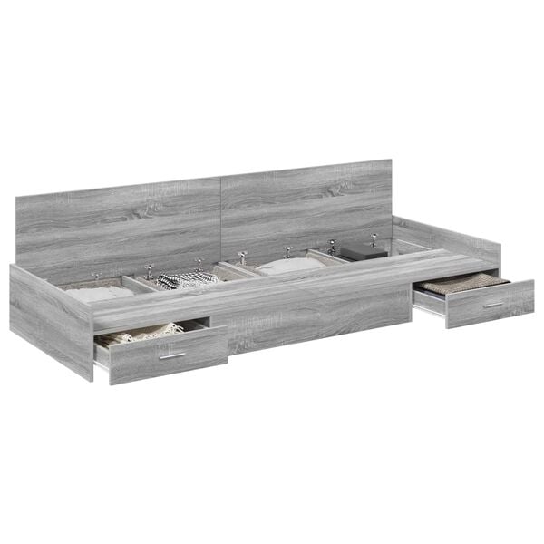 vidaXL Bed Frame with Drawer Grey Sonoma 90 x 200 cm Engineered Wood