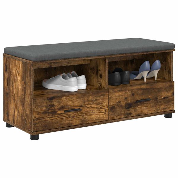vidaXL Hall Bench with Cushion with Drawer Smoked Oak 100 x 38 x 46 cm