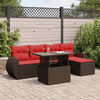 vidaXL 6 Piece Garden Sofa Set with Cushions Brown Poly Rattan Acacia