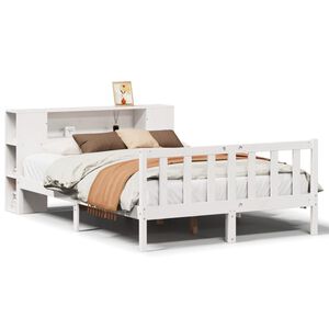 vidaXL Bookcase Bed without Mattress White 135x190 cm Double Solid Wood Pine