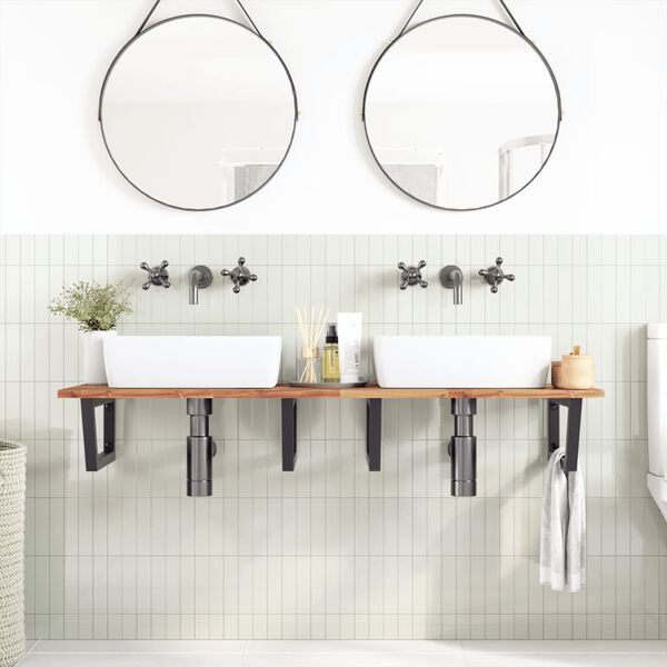vidaXL Basin Shelf Wall Mounted Steel and Solid Wood Acacia