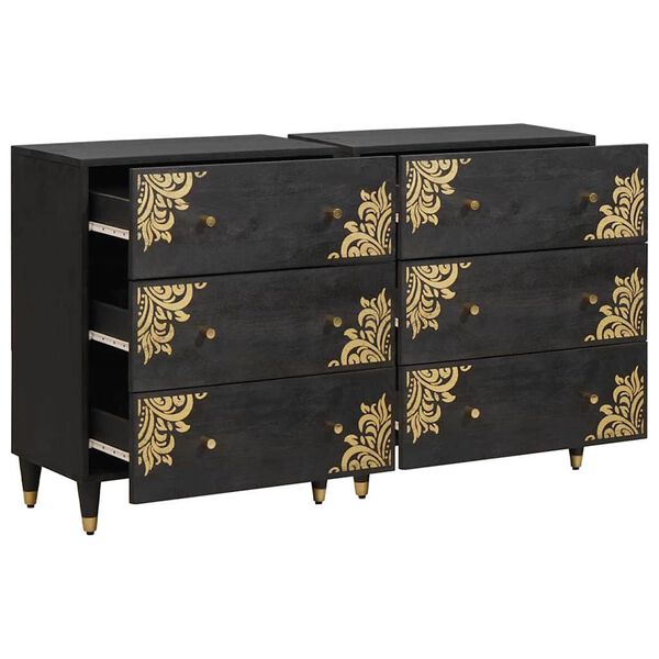 vidaXL Sideboard 2 pcs Black 60 x 33 x 75 cm Solid Mango Wood