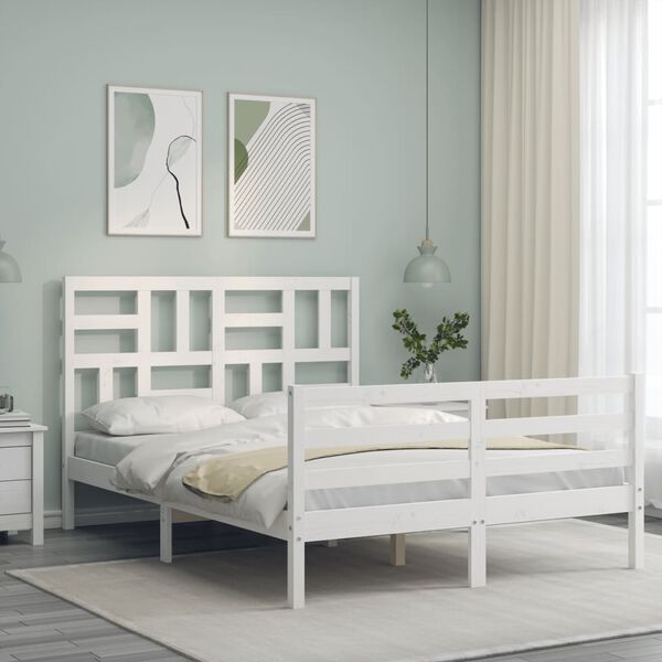 vidaXL Bed Frame without Mattress White Small Double Solid Wood