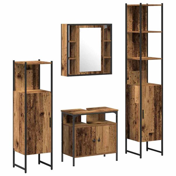 vidaXL Bathroom Furniture Set with Door 4 pcs Old Wood Engineered Wood