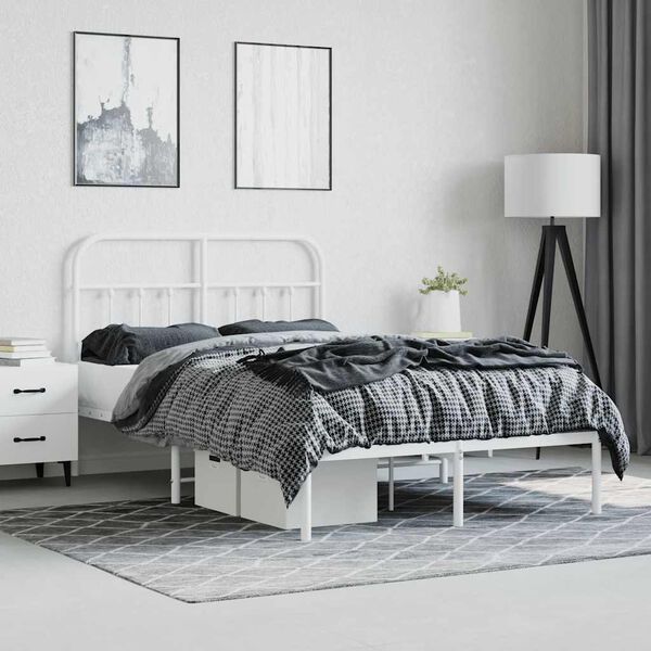 vidaXL Metal Bed Frame without Mattress with Headboard White 120x190cm