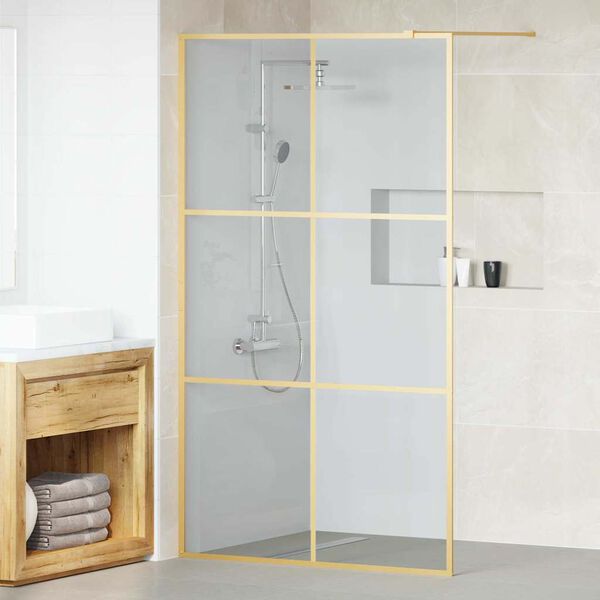 vidaXL Walk-in Shower Wall Gold 115 x 195 cm Tempered Glass