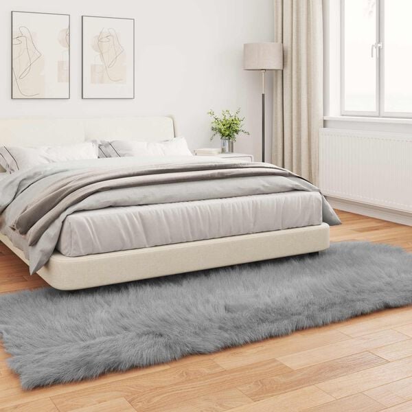 vidaXL Faux Sheepskin Rug Tafalla Grey 80 x 250 cm Polyester
