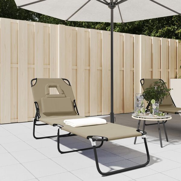 vidaXL Folding Sun Lounger Taupe Oxford Fabric&Powder-coated Steel