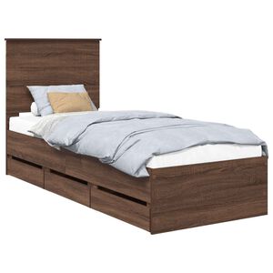 vidaXL Bed Frame with Drawer Brown Oak 75 x 190 cm Engineer Wood