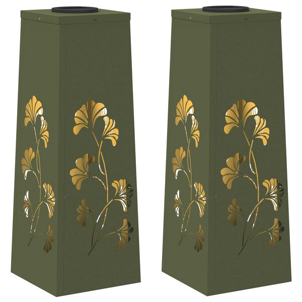 vidaXL Solar LED Pathway Light 2 pcs Olive Green Cold Rolled Steel