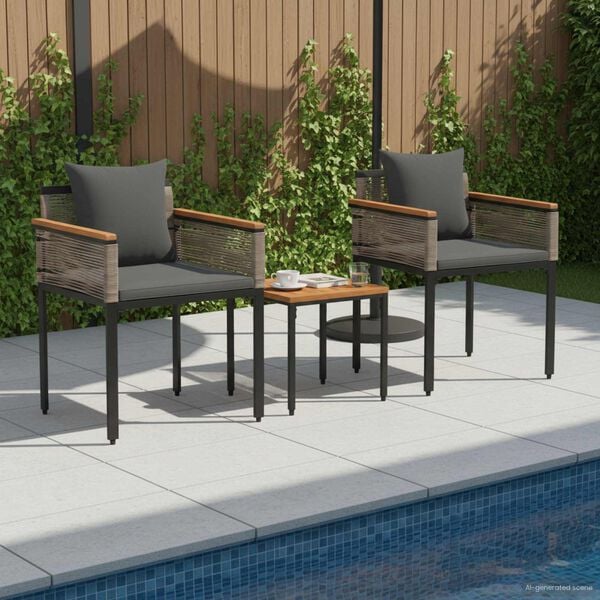 vidaXL Outdoor Furniture Set 3 pcs Grey and Dark Grey PE Rattan