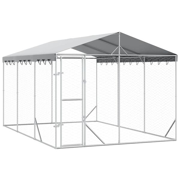 vidaXL Outdoor Dog Kennel with Roof Silver 3x4.5x2.5 m Galvanised Steel