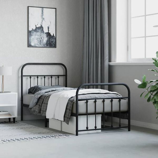 vidaXL Metal Bed Frame without Mattress with Footboard Black 90x190cm