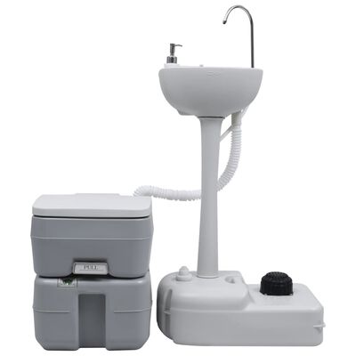 vidaXL Portable Camping Toilet and Handwash Stand Set Grey