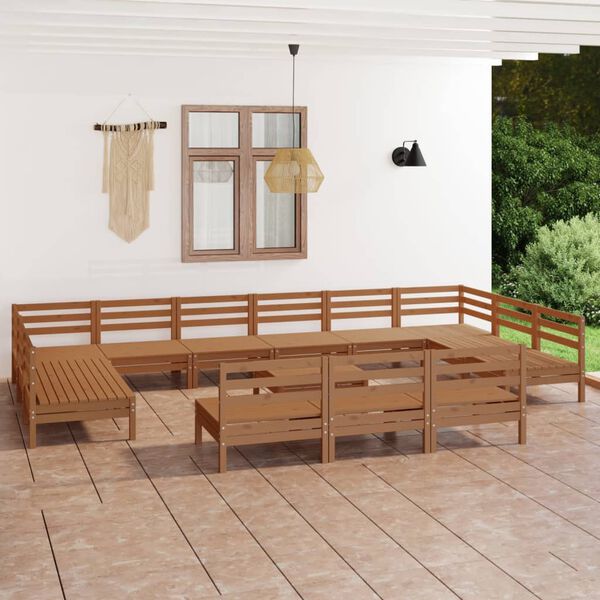 vidaXL 14 Piece Garden Lounge Set Honey Brown Solid Wood Pine