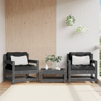 vidaXL Garden Chairs with Cushions 2 pcs Grey Solid Wood Pine